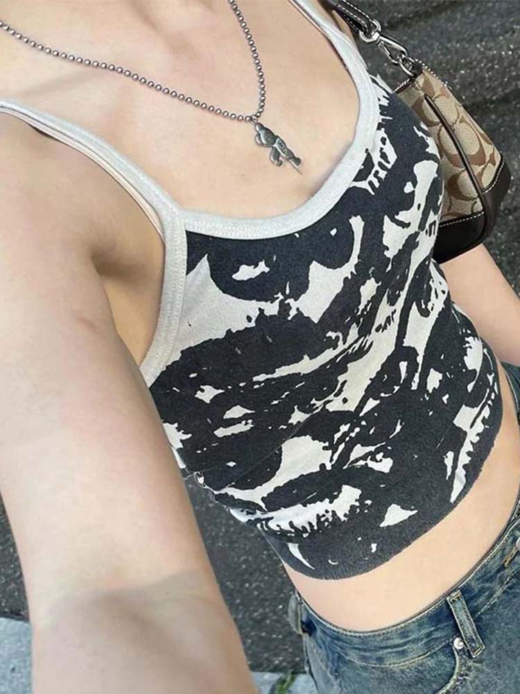 Crop Top Crochet - Gothic Portrait Print T-shirt Aesthetic Y2K