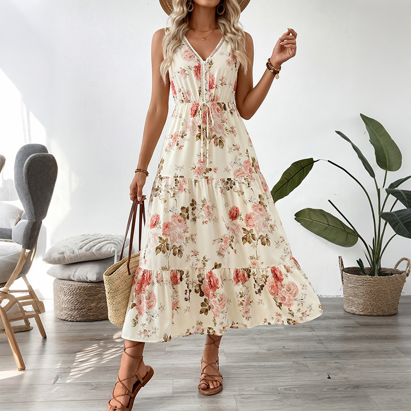 Midi Skirt Floral - Đầm midi không tay, họa tiết