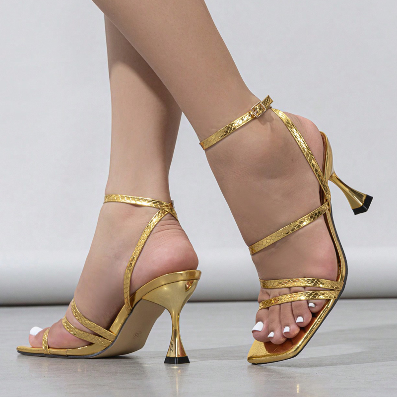 Sexy Snake Print Leather Ankle - đánh giá và giá Sandal Strappy Heeled