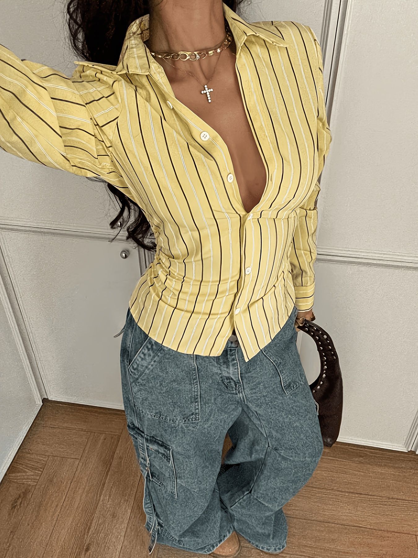 Women Yellow Black Striped Lon - đánh giá và giá Crop Top Crochet