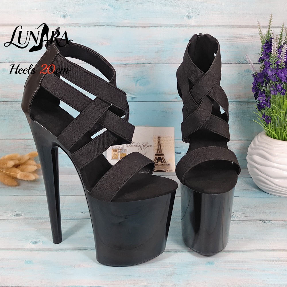 Womens 20cm/8Inch Black Strapp - đánh giá và giá Sandal Strappy Heeled