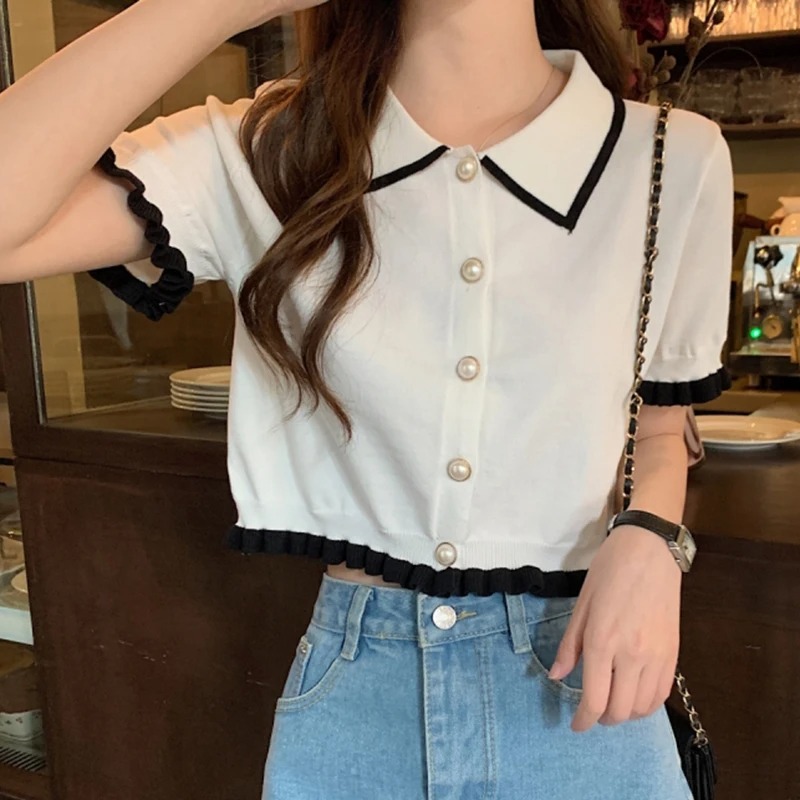 Women Shirt Knitted Short Slee - đánh giá và giá Crop Top Crochet