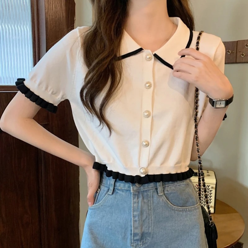 Women Shirt Knitted Short Slee - đánh giá và giá Crop Top Crochet