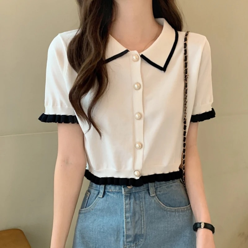 Women Shirt Knitted Short Slee - đánh giá và giá Crop Top Crochet
