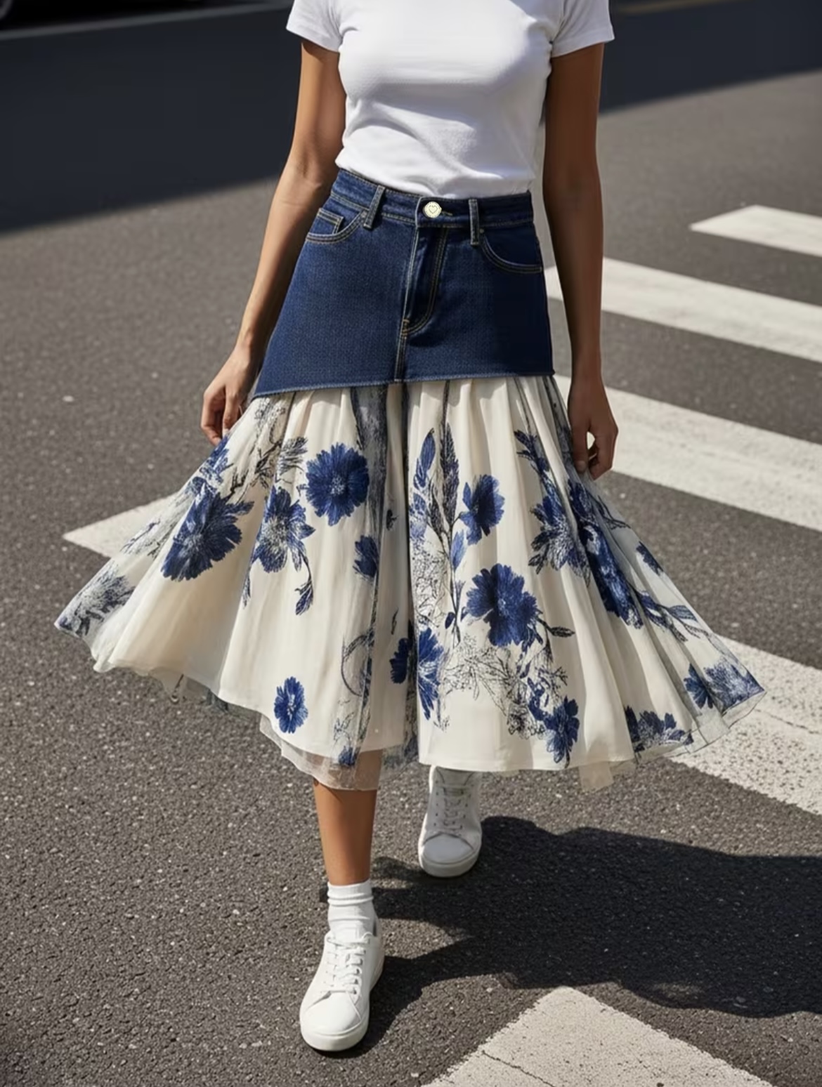 Plus Size Women High Waist Den - đánh giá và giá Midi Skirt Floral