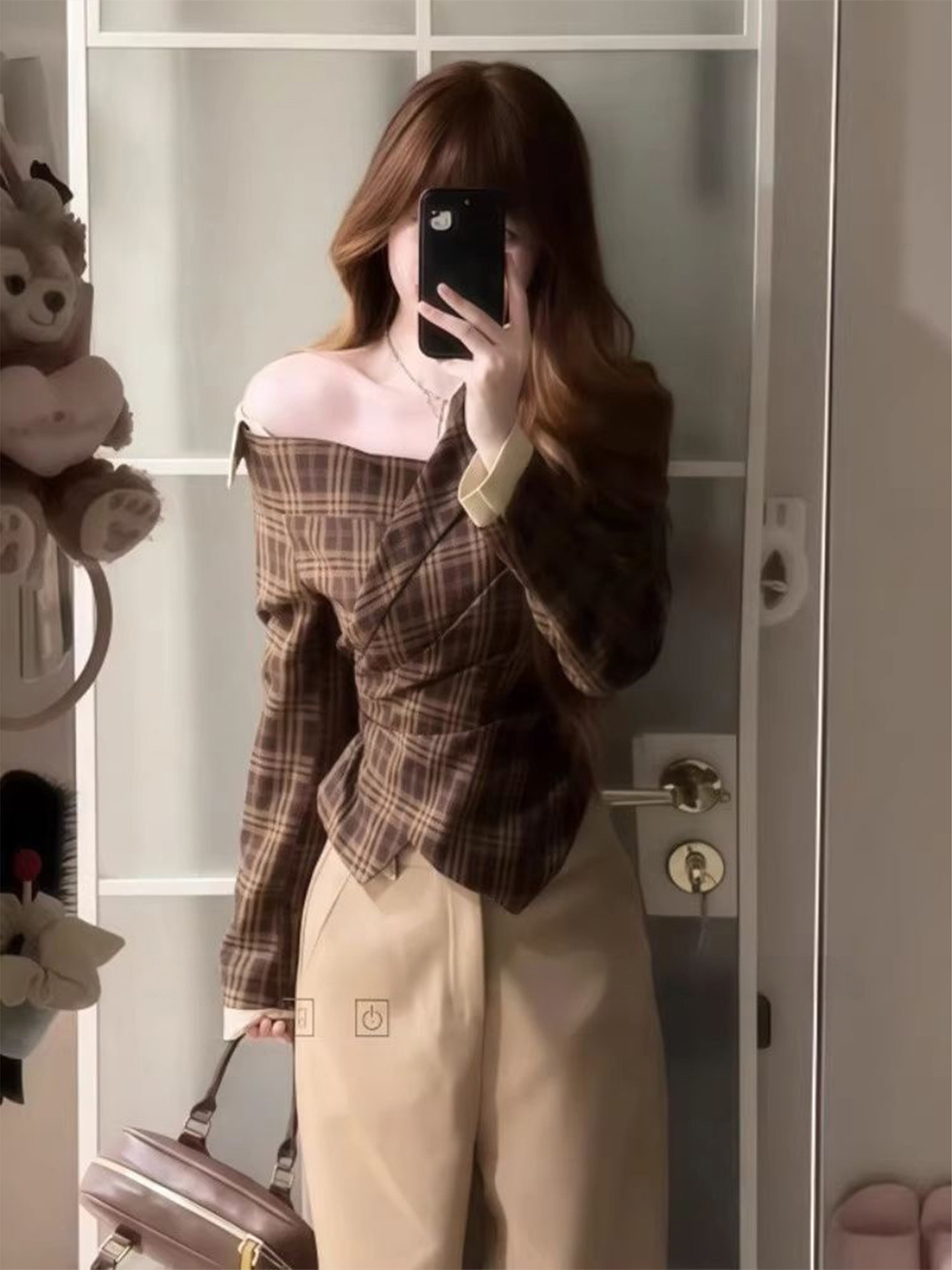 American Style Checks Print Of - đánh giá và giá Blouse Off Shoulder
